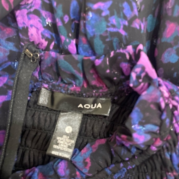 Aqua Purple Pattern Smocked Mini Dress Long Sleeves High Neck Size Small - Picture 11 of 13